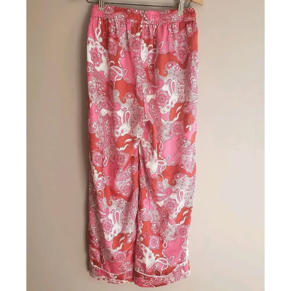 J Crew Lounge Pajama Pants Pink Silky Elastic Waist Drawstring Sz 2